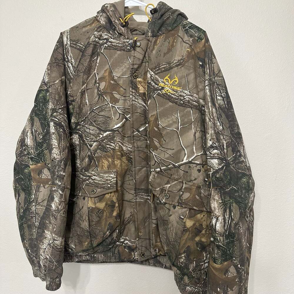 Realtree Xtra Camouflage Hunting Bomber Jacket with Hood and Snap Pockets